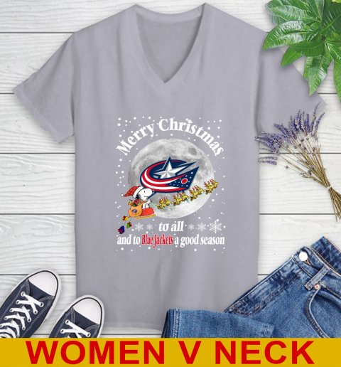 Columbus Blue Jackets Merry Christmas To All And To Blue Jackets A Good Season NHL Hockey Sports Women's V-Neck T-Shirt 4