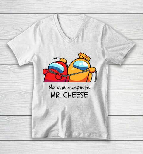 Among Us  No One Suspects Mr. Cheese V-Neck T-Shirt