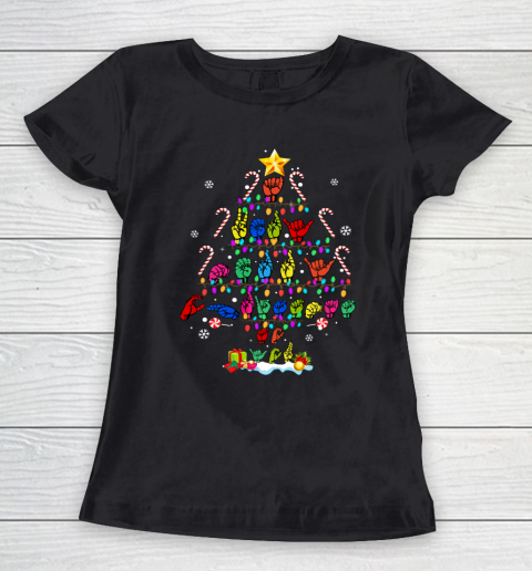 Funny ASL Christmas Tree Sign Language Xmas Deaf Pride Gift Women's T-Shirt