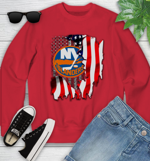 New York Islanders NHL Hockey American Flag Youth Sweatshirt 8