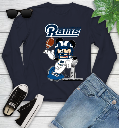 NFL Los Angeles Rams Mickey Mouse Disney Super Bowl Football T Shirt Youth Long Sleeve 3