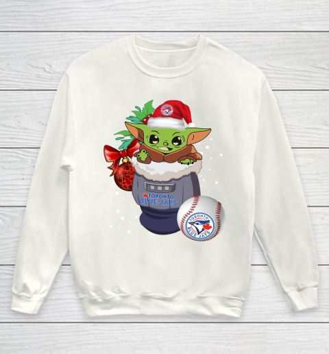 Toronto Blue Jays Christmas Baby Yoda Star Wars Funny Happy MLB Youth Sweatshirt 2