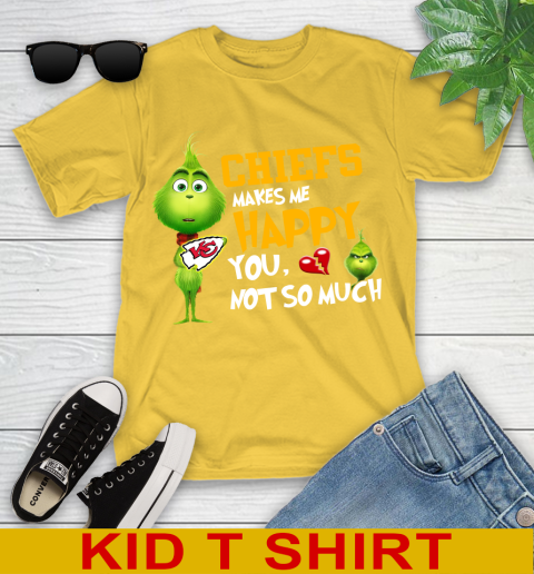NFL Kansas City Chiefs Makes Me Happy You Not So Much Grinch Football Sports Youth T-Shirt 9