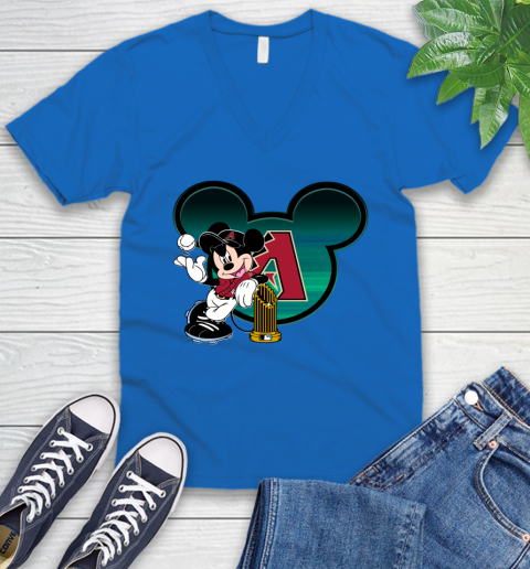 MLB Arizona Diamondbacks The Commissioner's Trophy Mickey Mouse Disney V-Neck T-Shirt 6