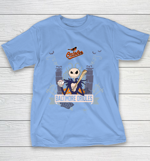 MLB Baltimore Orioles Baseball Jack Skellington Halloween Youth T-Shirt 8