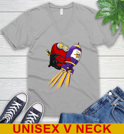 NFL Football Minnesota Vikings Deadpool Minion Marvel Shirt V-Neck T-Shirt 4 NFL Football Minnesota Vikings Deadpool Minion Marvel Shirt V-Neck T-Shirt - Image 4