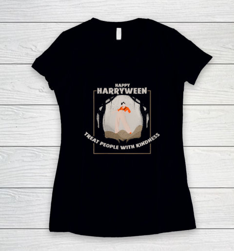 Harryween Shirt Halloween Treat People With Kindness Women's V-Neck T-Shirt