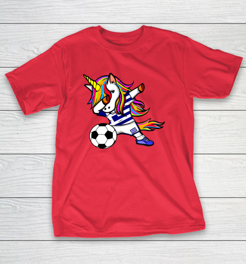 Funny Dabbing Unicorn Greece Football Greek Flag Soccer T-Shirt 10