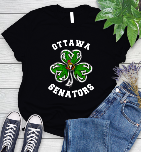 NHL Ottawa Senators Three Leaf Clover St Patrick's Day Hockey Sports Women's T-Shirt