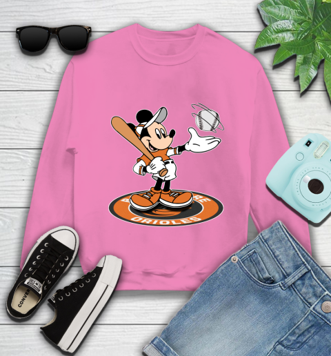 MLB Baseball Baltimore Orioles Cheerful Mickey Disney Shirt Youth Sweatshirt 6