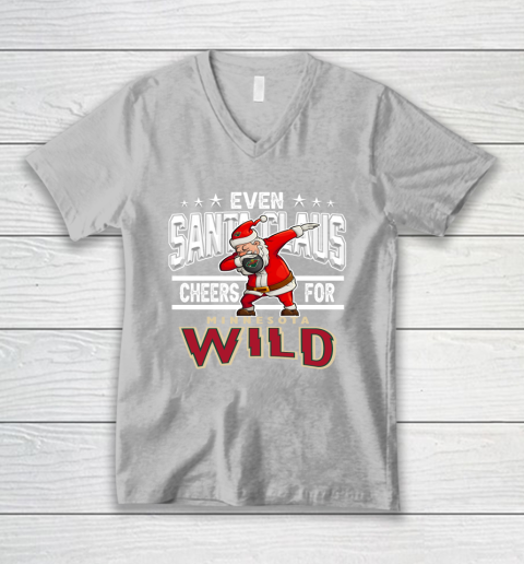 Minnesota Wild Even Santa Claus Cheers For Christmas NHL V-Neck T-Shirt 3