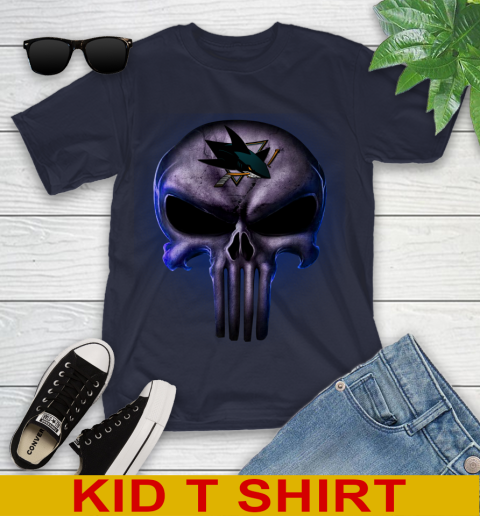 San Jose Sharks NHL Hockey Punisher Skull Sports Youth T-Shirt 2