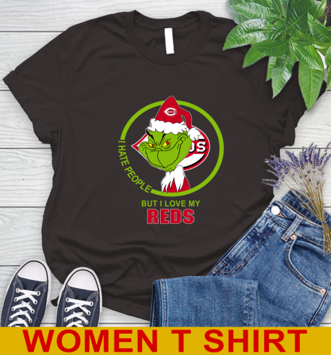 Cincinnati Reds MLB Christmas Grinch I Hate People But I Love My Favorite Baseball Team Women's T-Shirt 8