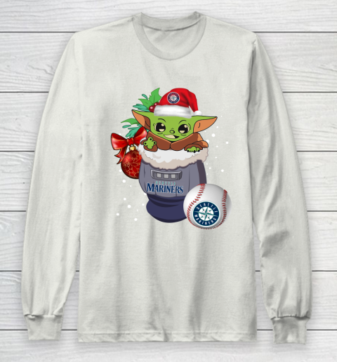 Seattle Mariners Christmas Baby Yoda Star Wars Funny Happy MLB Long Sleeve T-Shirt 12