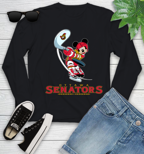 NHL Hockey Ottawa Senators Cheerful Mickey Mouse Shirt Youth Long Sleeve