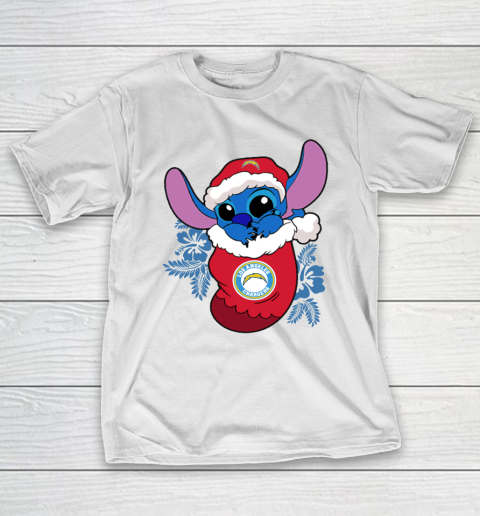 Los Angeles Chargers Christmas Stitch In The Sock Funny Disney NFL T-Shirt 3