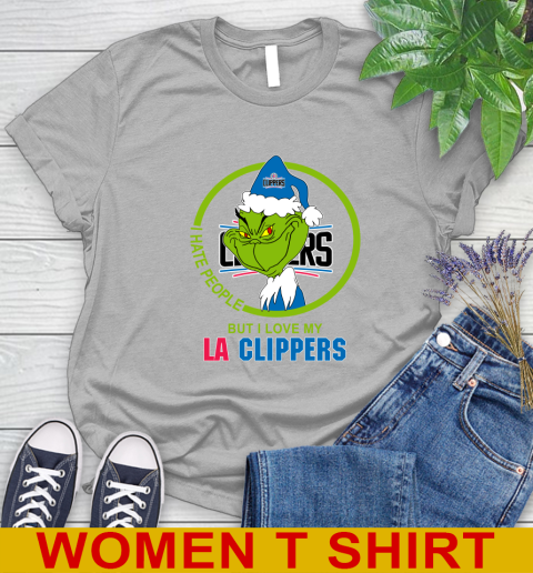 LA Clippers NBA Christmas Grinch I Hate People But I Love My Favorite Basketball Team Women's T-Shirt 5