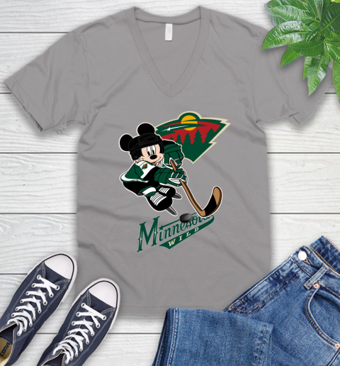 NHL Minnesota Wild Mickey Mouse Disney Hockey T Shirt V-Neck T-Shirt 4