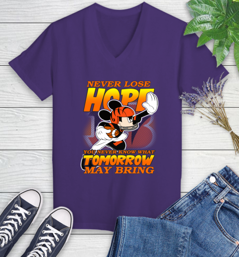 Cincinnati Bengals NFL Football Mickey Disney Never Lose Hope Women's V-Neck T-Shirt 3