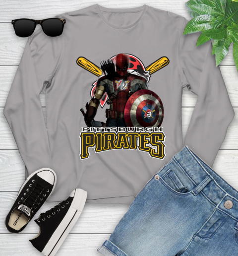 MLB Captain America Thor Spider Man Hawkeye Avengers Endgame Baseball Pittsburgh Pirates Youth Long Sleeve 5