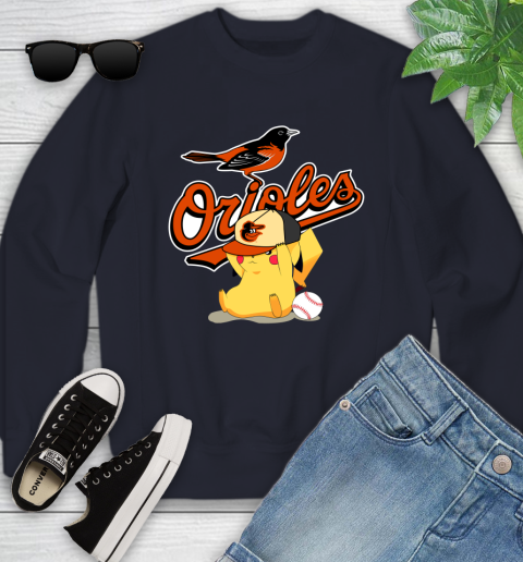 MLB Pikachu Baseball Sports Baltimore Orioles Youth Sweatshirt 3