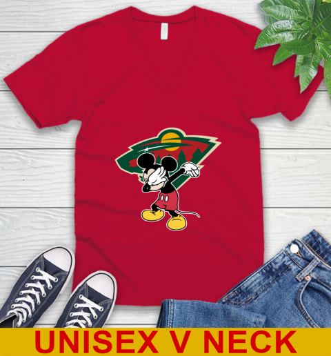 Minnesota Wild NHL Hockey Dabbing Mickey Disney Sports V-Neck T-Shirt 7