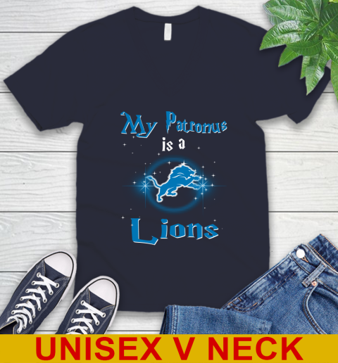 NFL Football Harry Potter My Patronus Is A Detroit Lions V-Neck T-Shirt - Image 3
