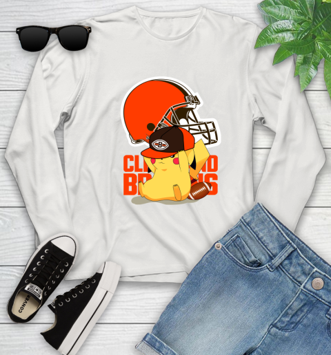 NFL Pikachu Football Sports Cleveland Browns Youth Long Sleeve 12