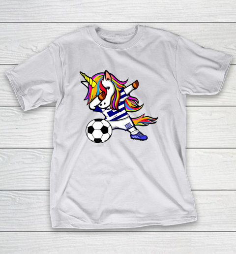 Funny Dabbing Unicorn Greece Football Greek Flag Soccer T-Shirt 24