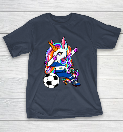 Dabbing Unicorn El Salvador Soccer Fans Jersey Flag Football T-Shirt 16