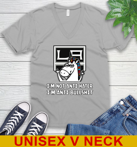 Los Angeles Kings NHL Hockey Unicorn I'm Not Anti Hater I'm Anti Bullshit V-Neck T-Shirt 4