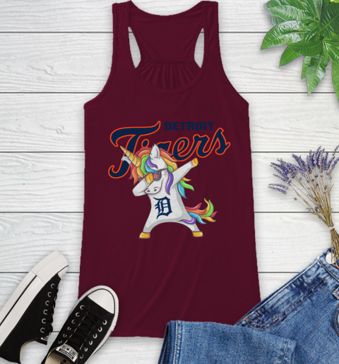 Detroit Tigers MLB Baseball Funny Unicorn Dabbing Sports Racerback Tank 3