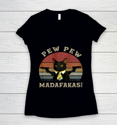 Cat Vintage Pew Pew PewPew Madafakas Cat Crazy Pew Vintage Women's V-Neck T-Shirt