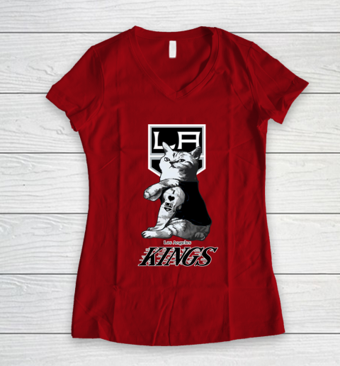 NHL My Cat Loves Los Angeles Kings Hockey Women's V-Neck T-Shirt 8