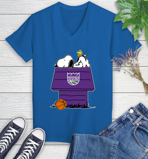 Sacramento Kings NBA Basketball Snoopy Woodstock The Peanuts Movie Women's V-Neck T-Shirt 10