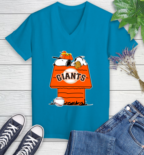 MLB San Francisco Giants Snoopy Woodstock The Peanuts Movie Baseball T Shirt_000 Women's V-Neck T-Shirt 7