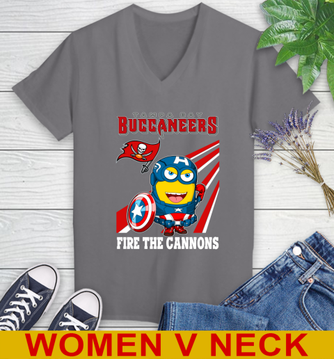 NFL Football Tampa Bay Buccaneers Captain America Marvel Avengers Minion Shirt Women's V-Neck T-Shirt 11