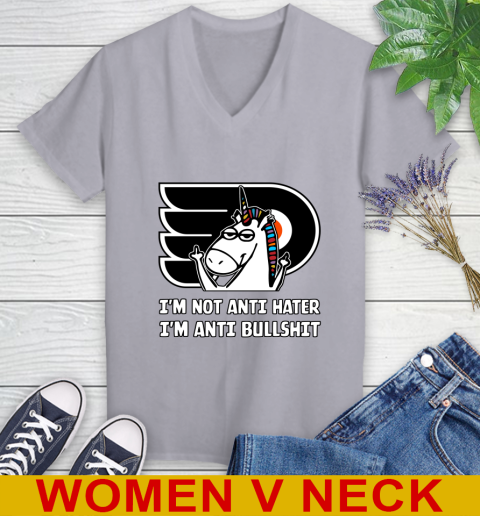Philadelphia Flyers NHL Hockey Unicorn I'm Not Anti Hater I'm Anti Bullshit Women's V-Neck T-Shirt 6 Philadelphia Flyers NHL Hockey Unicorn I'm Not Anti Hater I'm Anti Bullshit Women's V-Neck T-Shirt - Image 6