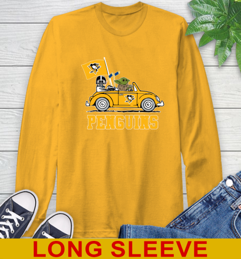NHL Hockey Pittsburgh Penguins Darth Vader Baby Yoda Driving Star Wars Shirt Long Sleeve T-Shirt 3