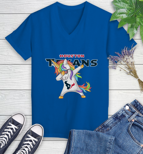 Houston Texans NFL Football Funny Unicorn Dabbing Sports Women's V-Neck T-Shirt 10