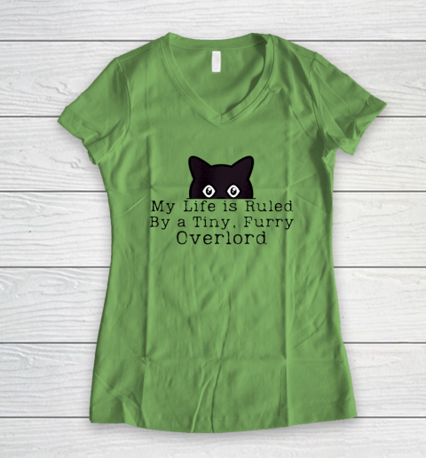 My Life is Ruled by a Tiny Furry Overlord Funny Cat Women's V-Neck T-Shirt 5