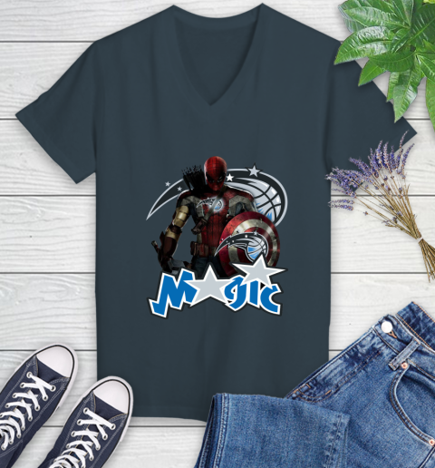 Philadelphia 76ers NBA Basketball Captain America Thor Spider Man Hawkeye Avengers Women's V-Neck T-Shirt 8