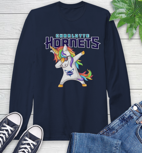 Charlotte Hornets NBA Basketball Funny Unicorn Dabbing Sports Long Sleeve T-Shirt 4