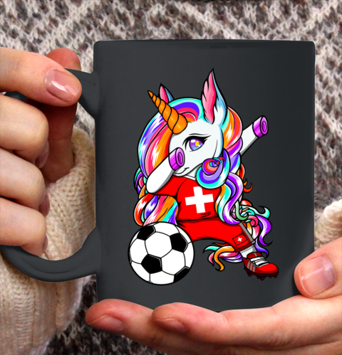 Dabbing Unicorn Switzerland Soccer Fans Jersey Flag Football Ceramic Mug 11oz