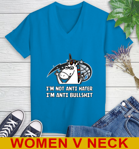Orlando Magic NBA Basketball Unicorn I'm Not Anti Hater I'm Anti Bullshit Women's V-Neck T-Shirt 8