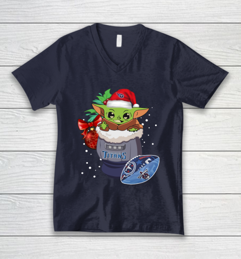 Tennessee Titans Christmas Baby Yoda Star Wars Funny Happy NFL V-Neck T-Shirt 3