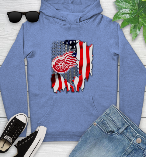 Detroit Red Wings NHL Hockey American Flag Youth Hoodie 13