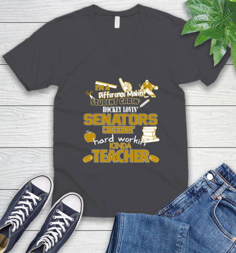Ottawa Senators NHL I'm A Difference Making Student Caring Hockey Loving Kinda Teacher V-Neck T-Shirt 4