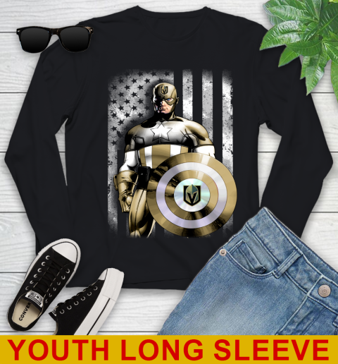 Vegas Golden Knights NHL Hockey Captain America Marvel Avengers American Flag Shirt Youth Long Sleeve