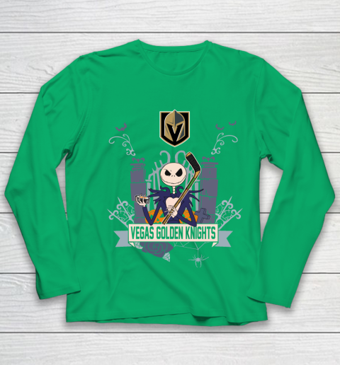 NHL Vegas Golden Knights Hockey Jack Skellington Halloween Youth Long Sleeve 4